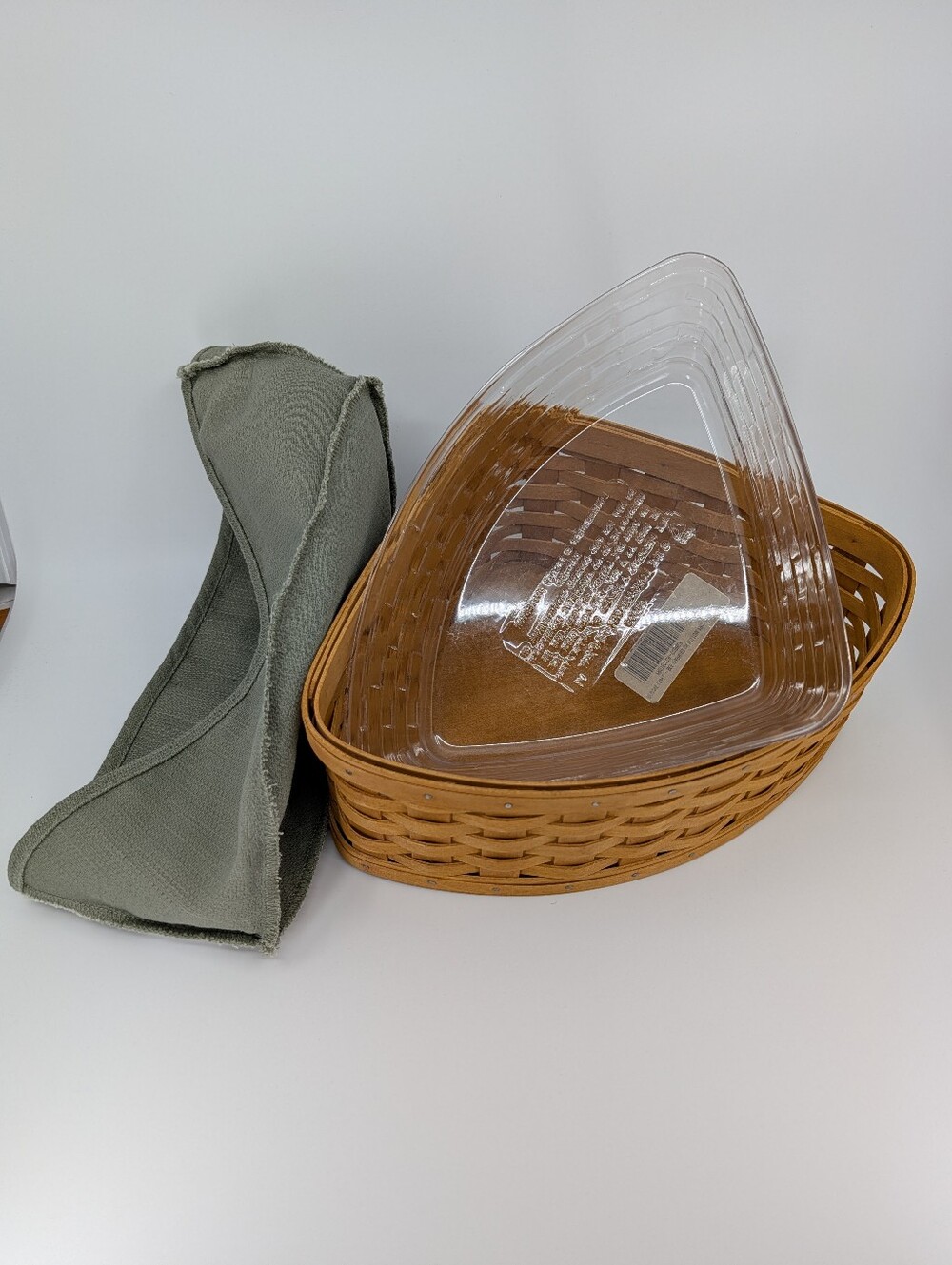 Longaberger Corner Basket with Sage Green Liner & Protector 12470 - Picture 3 of 8